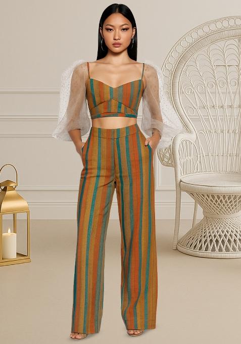 Multicolor Linen Striped Co-Ord Set
