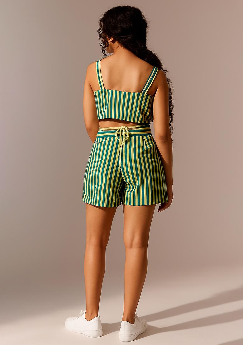 Green Poplin Striped Co-Ord Set - Indya