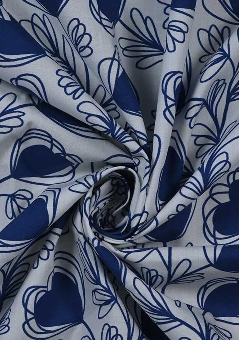 Blue And White Poplin Floral Printed Co-Ord Set - Indya