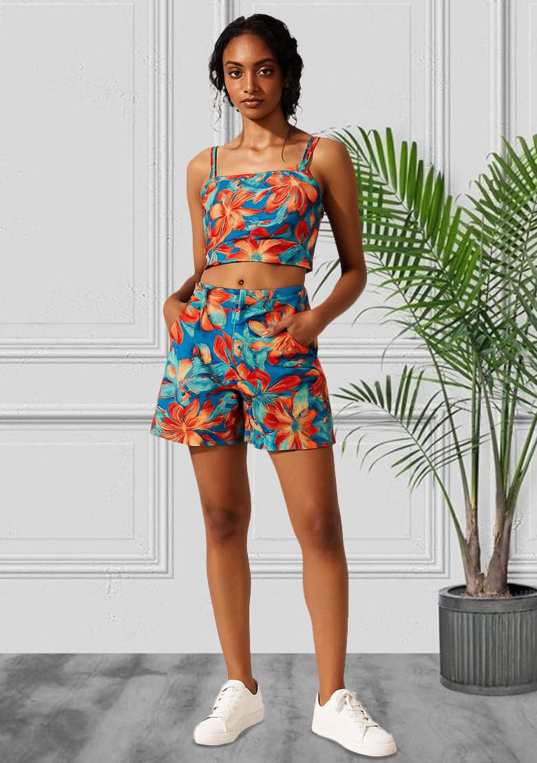 Multicolor Poplin Abstract Printed Co-Ord Set - Indya