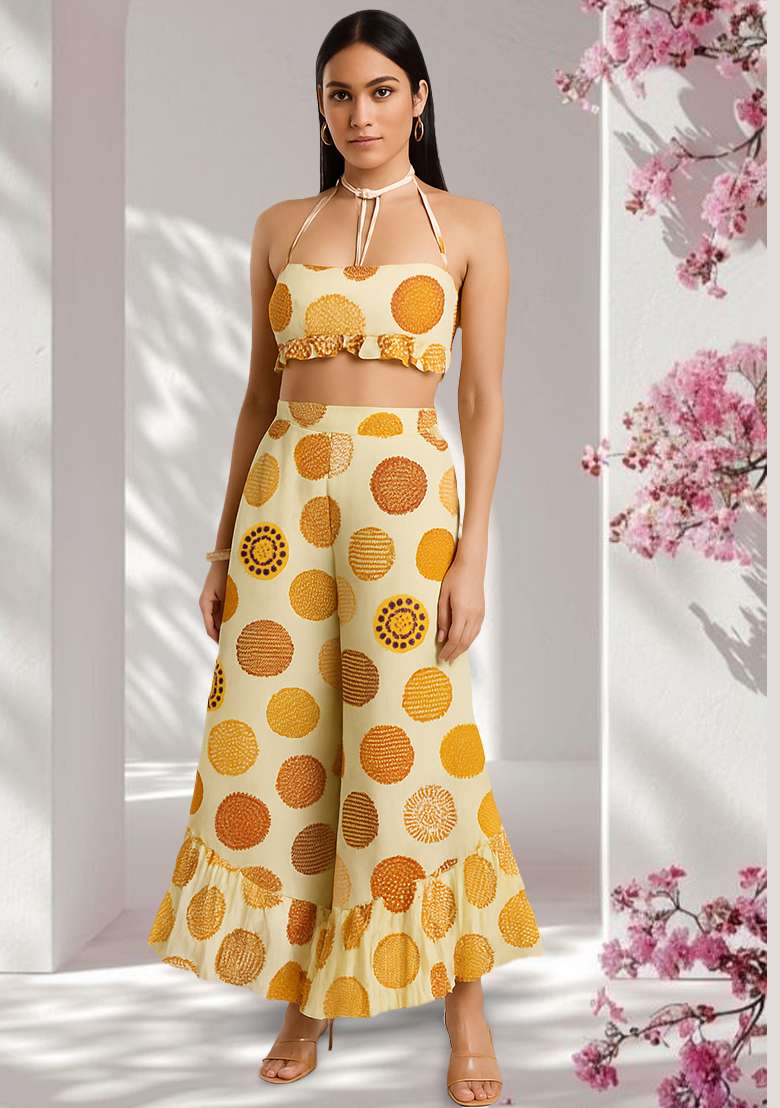 Off White Poplin Abstract Printed Co-Ord Set - Indya