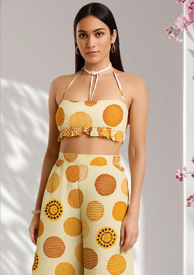 Off White Poplin Abstract Printed Co-Ord Set - Indya