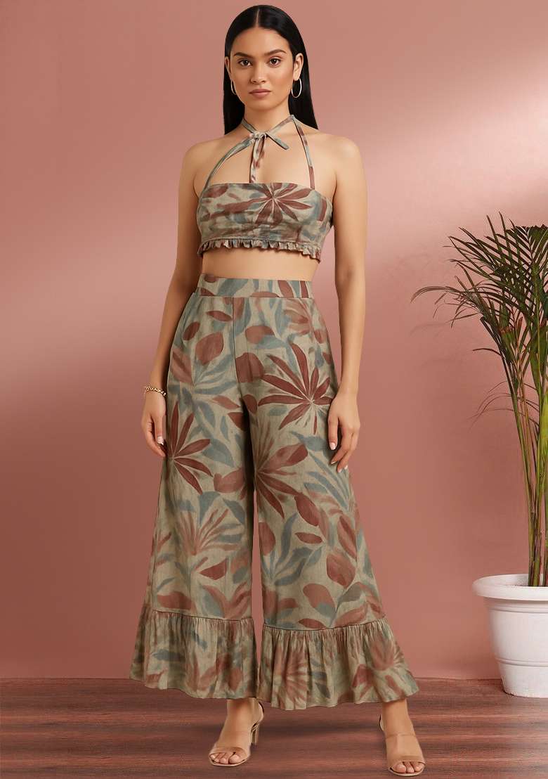 Grey Cotton Cambric Print Co-Ord Set Set - Indya