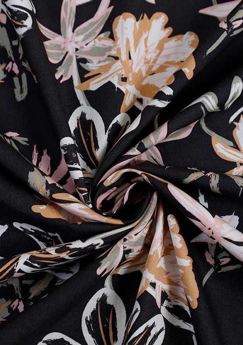 Black Poplin Floral Printed Co-Ord Set - Indya