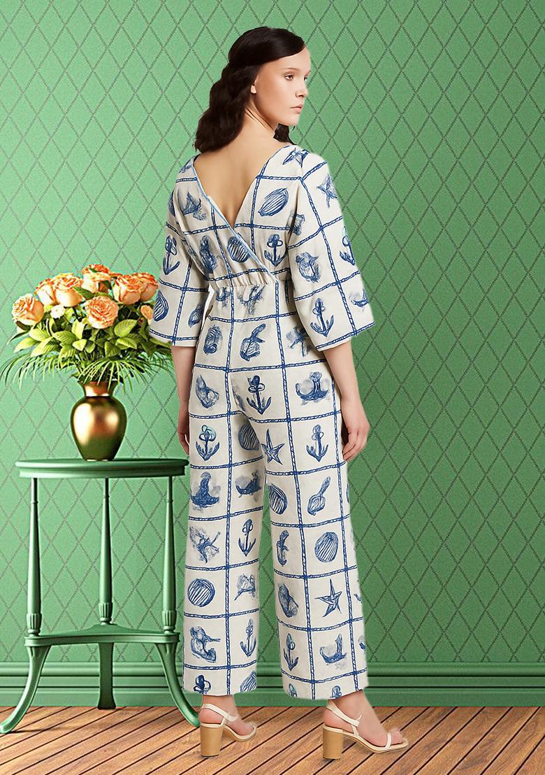 White Poplin Figure Printed Co-Ord Set - Indya