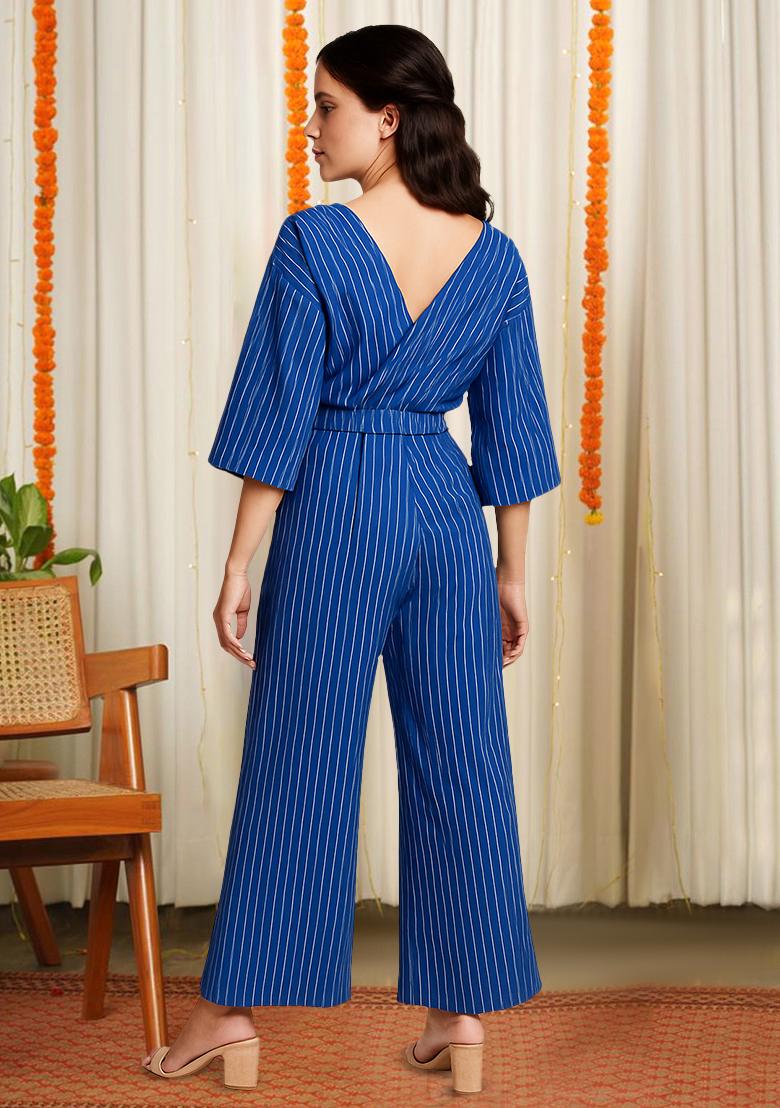 Blue Poplin Striped Co-Ord Set - Indya