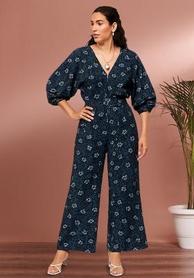 Navy Blue Poplin Floral Printed Co-Ord Set