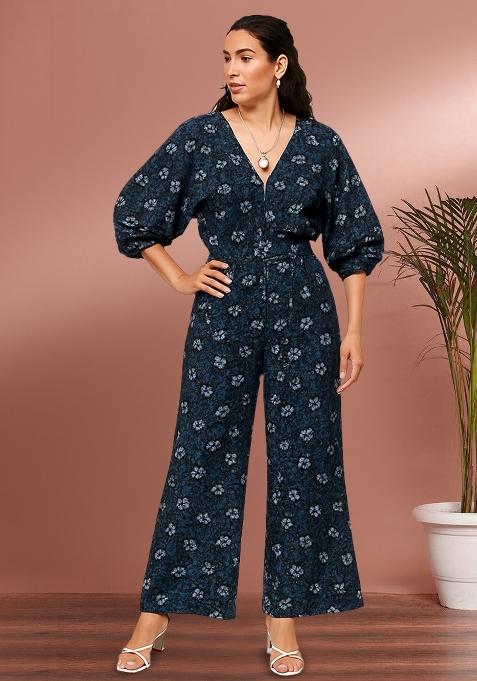 Navy Blue Poplin Floral Printed Co-Ord Set