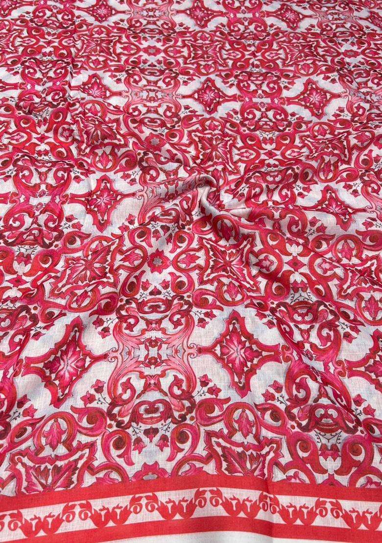 Pink Printed Linen Kurta Set - Indya