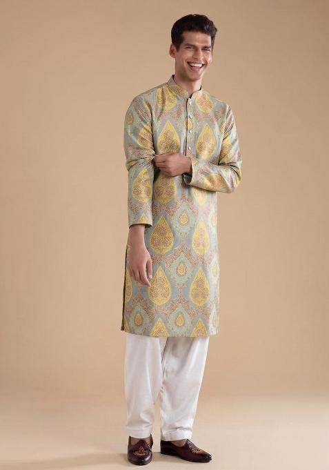 Powder Blue Jacquard Brocade Kurta Set