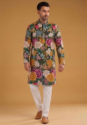 Olive Green Printed Crepe Kurta Set