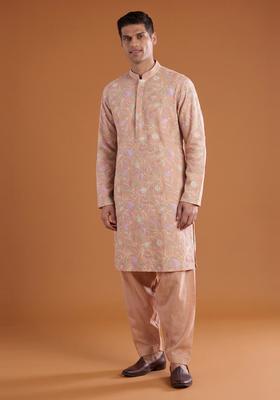 Peach Sequin Chanderi Kurta Set