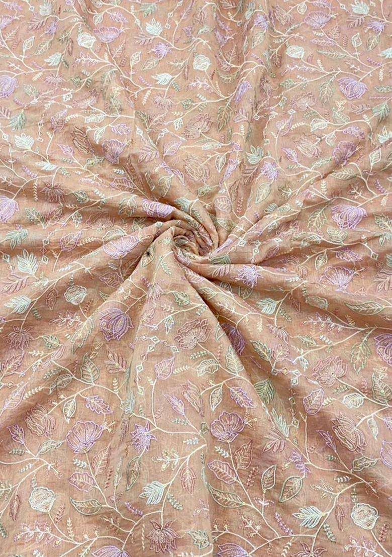 Peach Sequin Chanderi Kurta Set - Indya