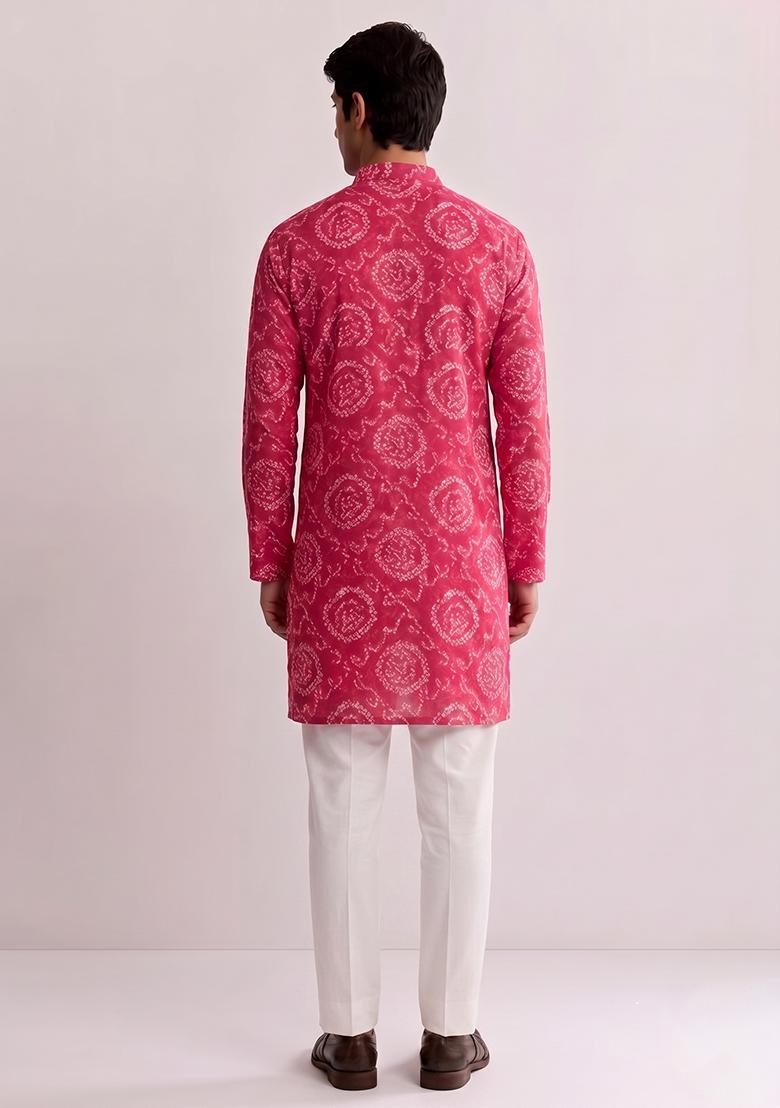 Magenta Embroidered Chanderi Kurta Set - Indya