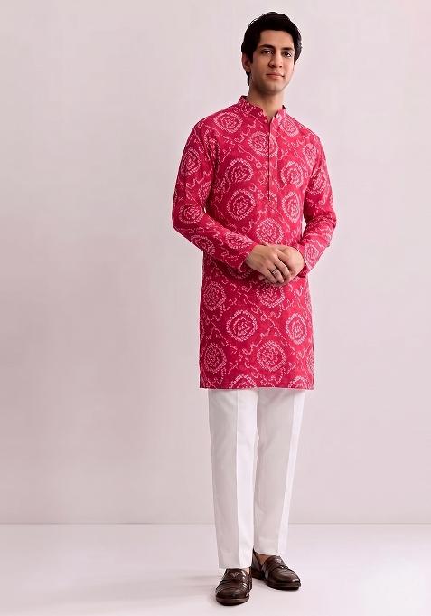 Magenta Embroidered Chanderi Kurta Set