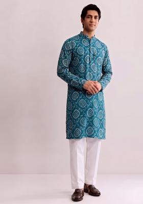 Blue Embroidered Chanderi Kurta Set