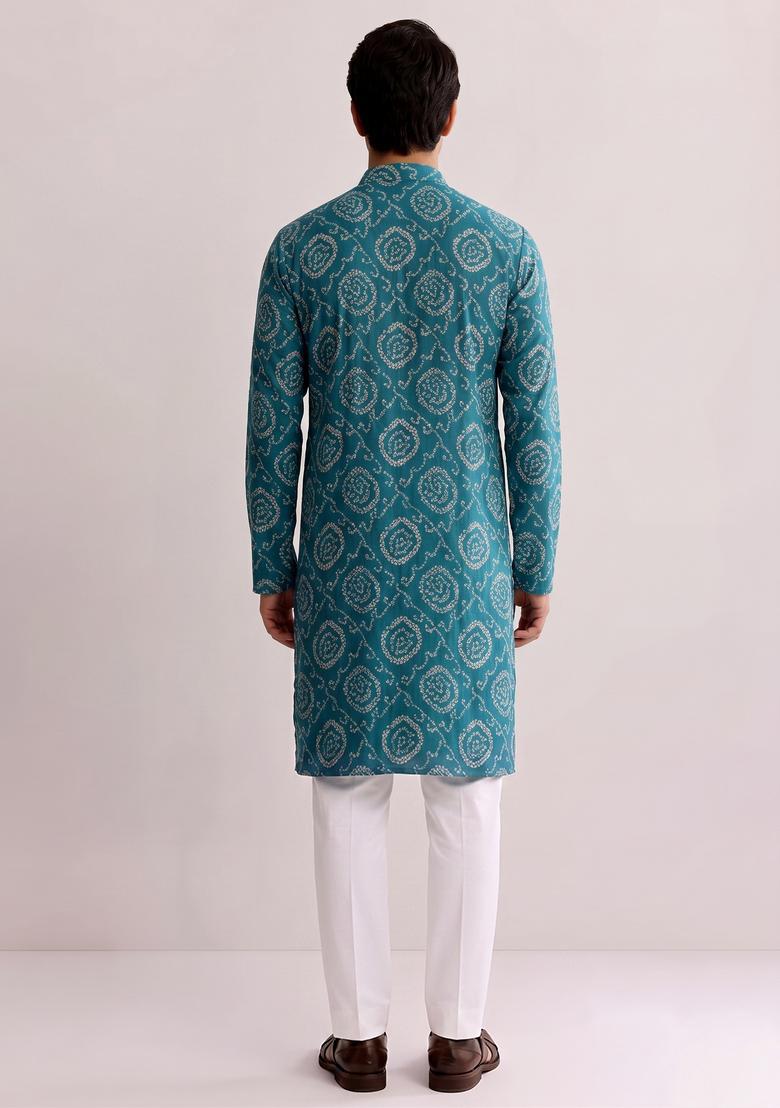 Blue Embroidered Chanderi Kurta Set - Indya