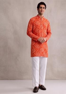 Orange Embroidered Chanderi Kurta Set
