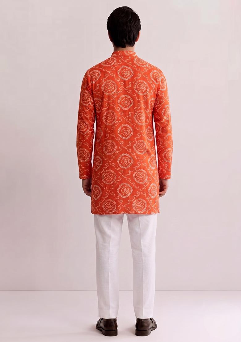 Orange Embroidered Chanderi Kurta Set - Indya