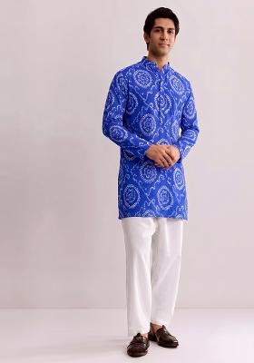 Royal Blue Embroidered Chanderi Kurta Set