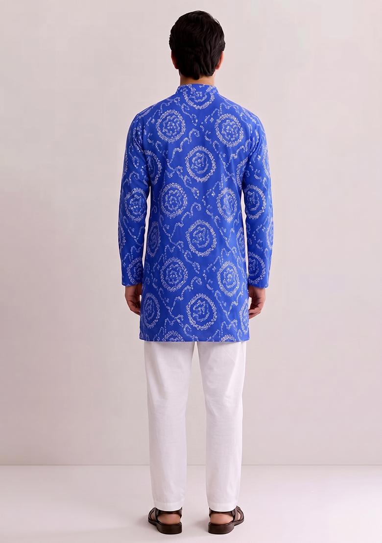 Royal Blue Embroidered Chanderi Kurta Set - Indya