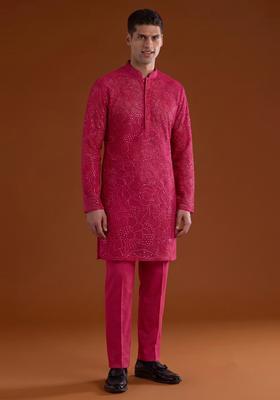 Magenta Mirror Work Viscose Kurta Set