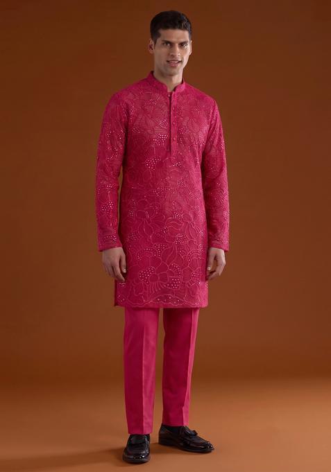 Magenta Mirror Work Viscose Kurta Set