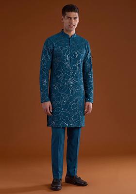 Deep Teal Mirror Work Viscose Kurta Set