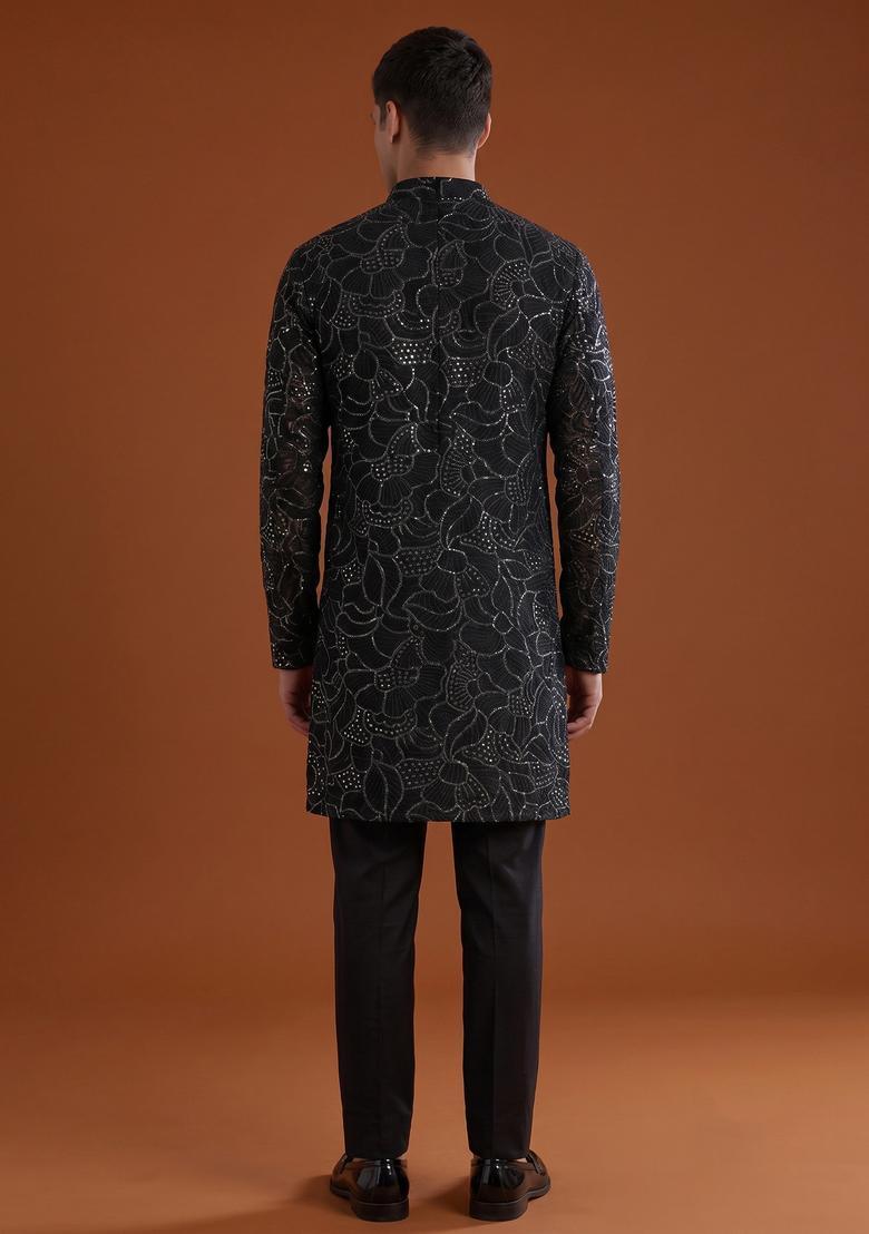 Black Mirror Work Viscose Kurta Set - Indya