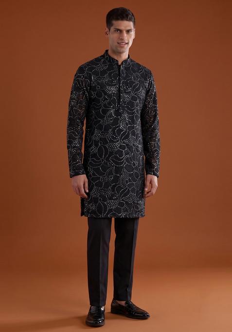 Black Mirror Work Viscose Kurta Set