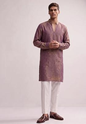 Mauve Embroidered Crepe Kurta Set