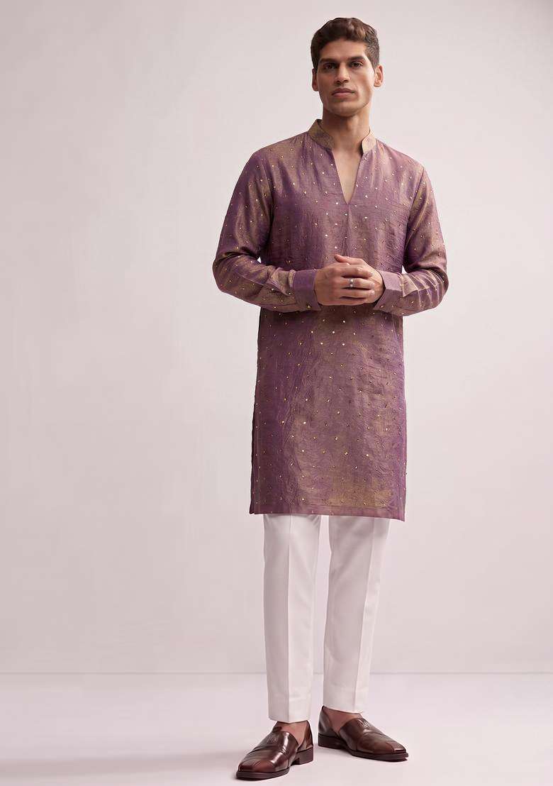 Mauve Embroidered Crepe Kurta Set - Indya