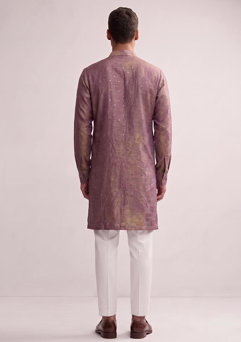 Mauve Embroidered Crepe Kurta Set - Indya