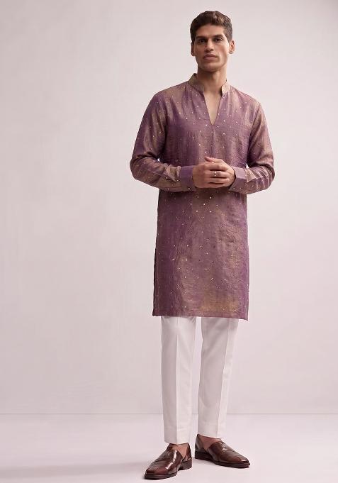 Mauve Embroidered Crepe Kurta Set