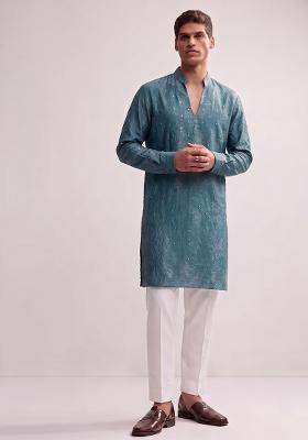 Midnight Blue Embroidered Crepe Kurta Set