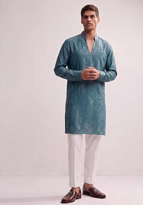Midnight Blue Embroidered Crepe Kurta Set