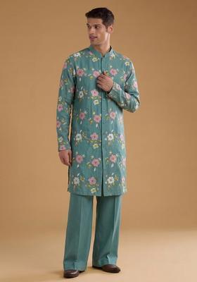 Powder Blue Embroidered Chanderi Kurta Set