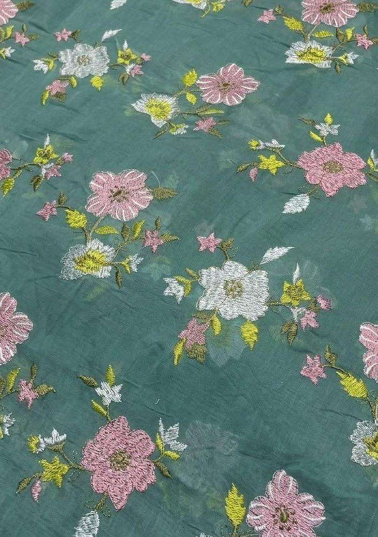 Powder Blue Embroidered Chanderi Kurta Set - Indya