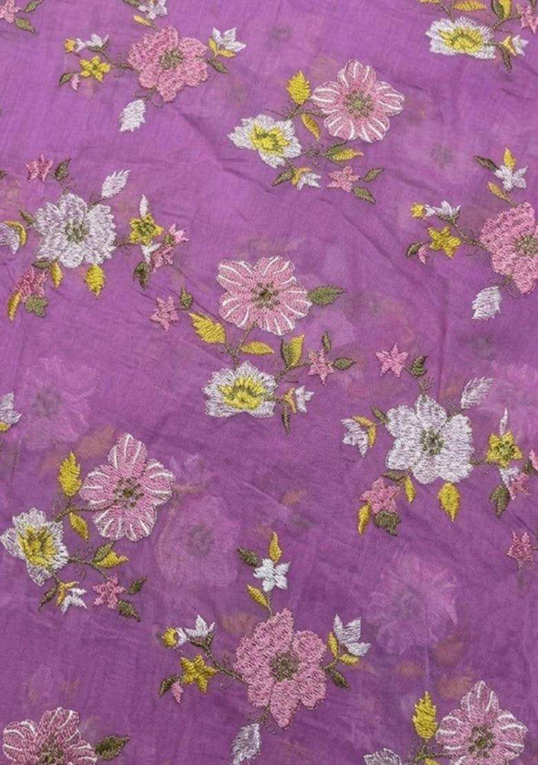 Purple Embroidered Chanderi Kurta Set - Indya