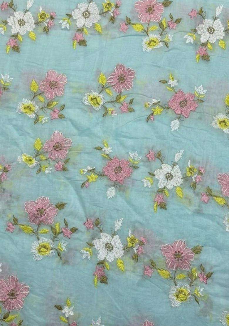Light Blue Embroidered Chanderi Kurta Set - Indya