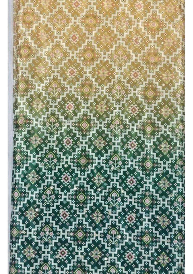 Green Printed Silk Blend Kurta Set - Indya