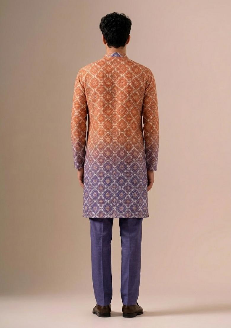 Purple Printed Silk Blend Kurta Set - Indya