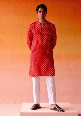 Red Printed Crepe Kurta Set
