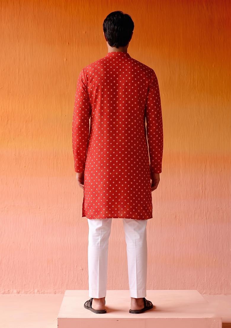 Red Printed Crepe Kurta Set - Indya