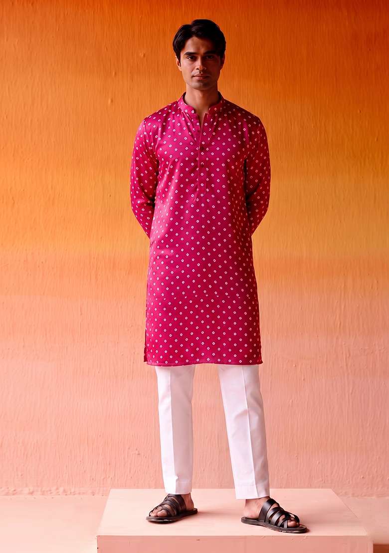 Magenta Printed Crepe Kurta Set - Indya