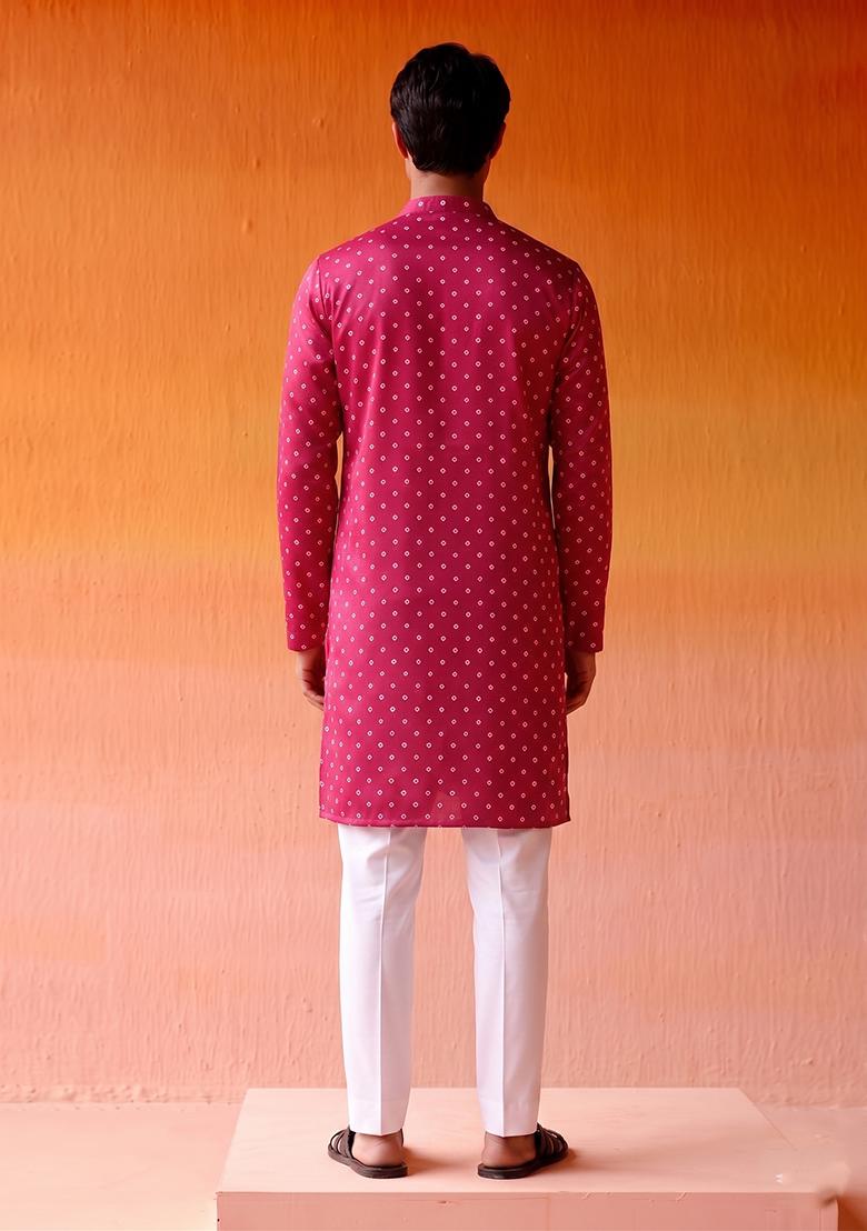 Magenta Printed Crepe Kurta Set - Indya