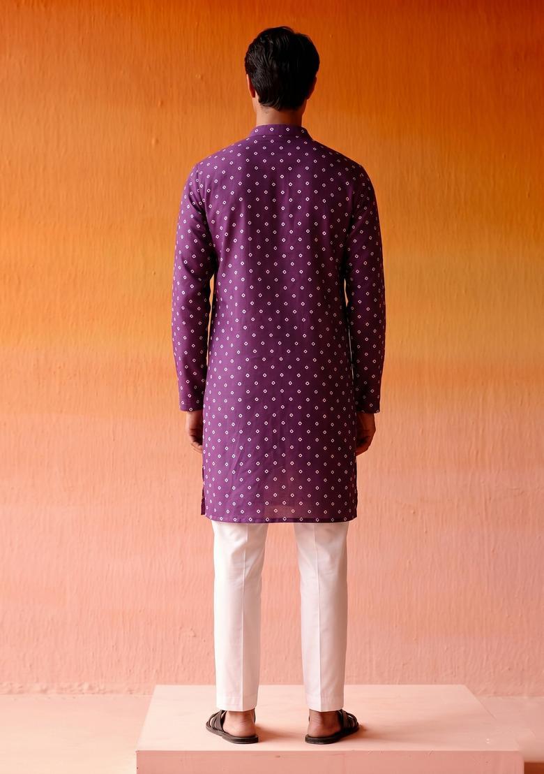 Purple Printed Crepe Kurta Set - Indya