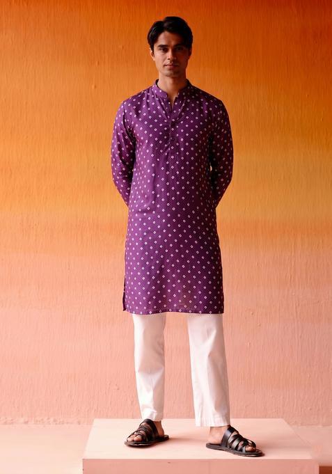 Purple Printed Crepe Kurta Set