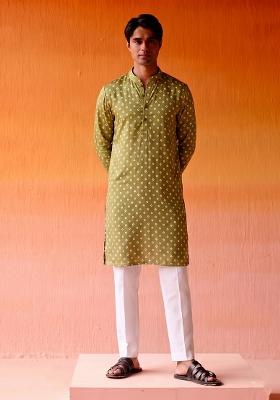 Olive Green Printed Crepe Kurta Set