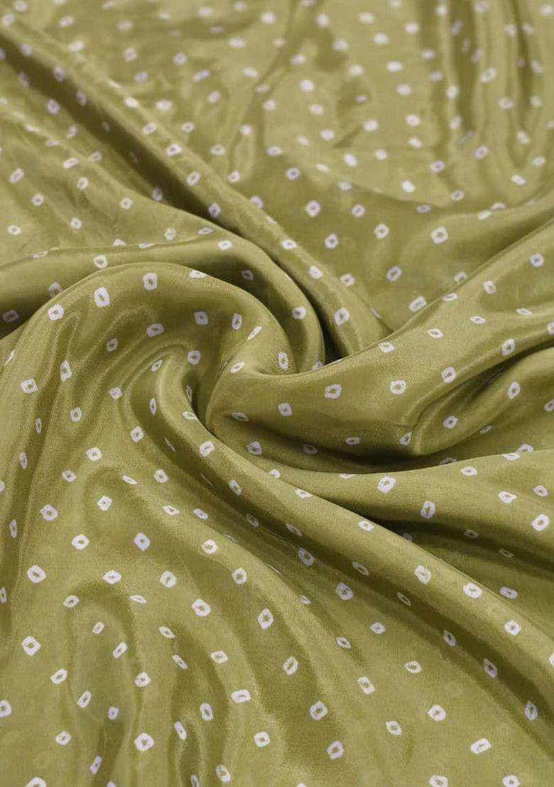 Olive Green Printed Crepe Kurta Set - Indya